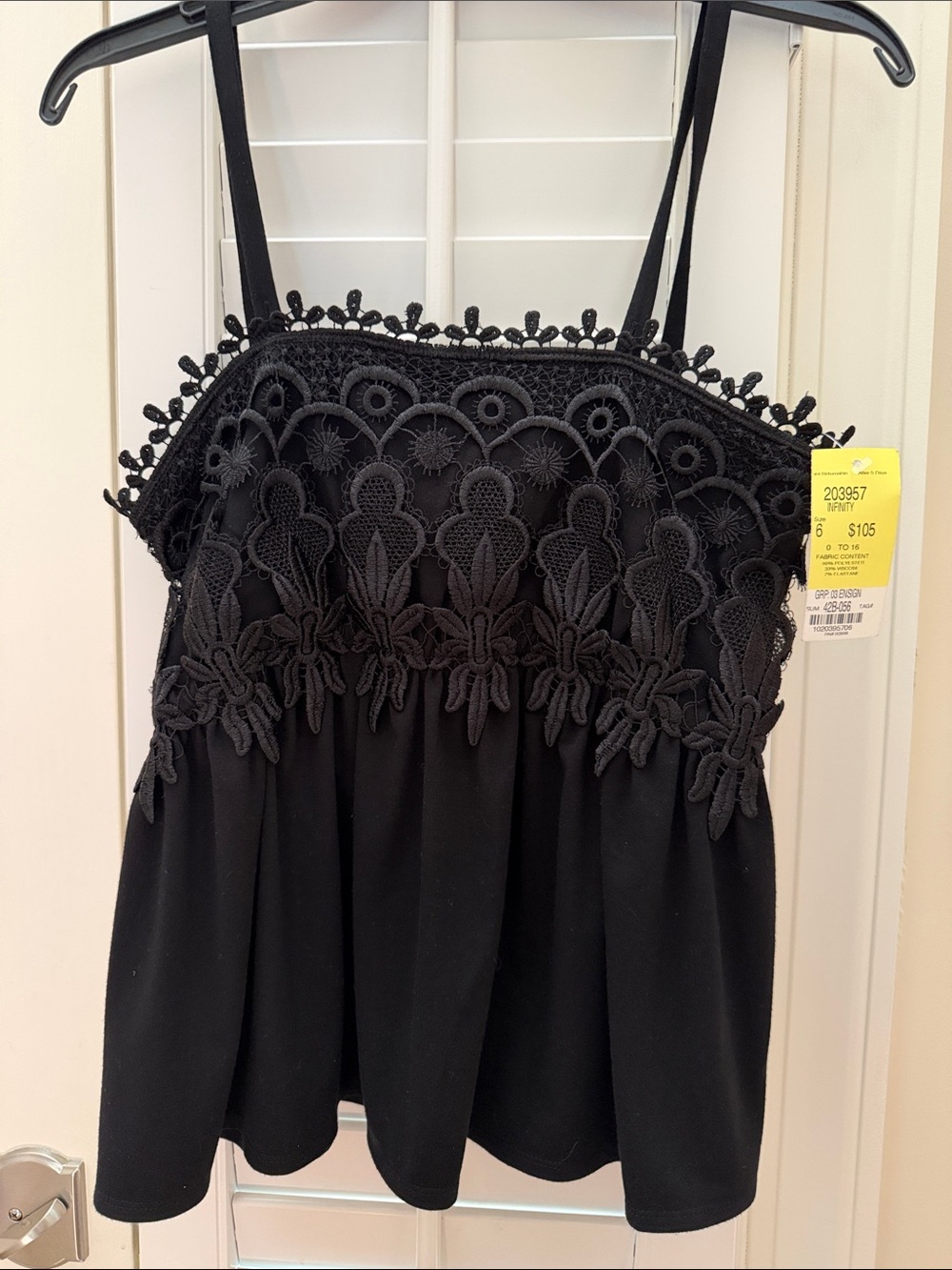 Etcetera Black Crochet-Trim Spaghetti Strap Camisole